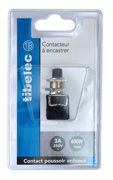 TIBELEC - Poussoir contacteur diametre 12mm 3a 250v noir - large