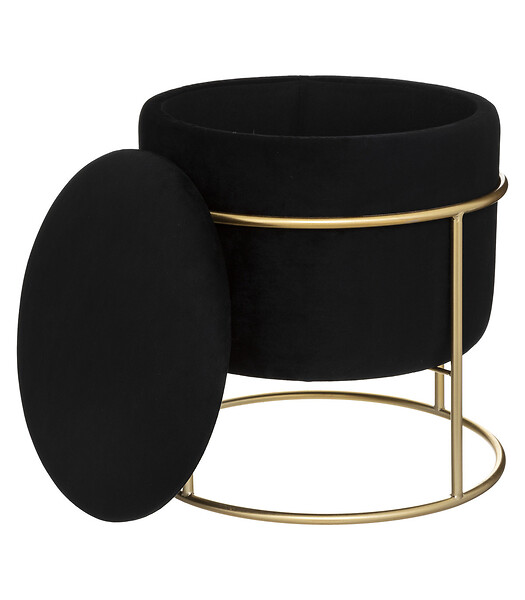 ATMOSPHERA - Pouf et Coffre de rangement en Velours Noir et support en métal D 42 x H 44 cm - large