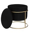 ATMOSPHERA - Pouf et Coffre de rangement en Velours Noir et support en métal D 42 x H 44 cm - vignette