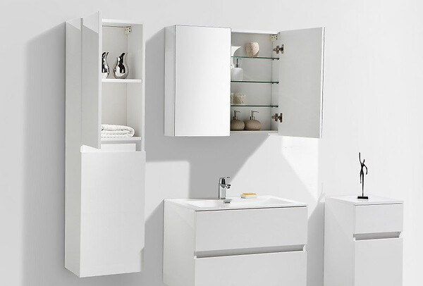 STANO - Armoire de toilette bloc-miroir SIENA largeur 80 cm blanc laqué - large