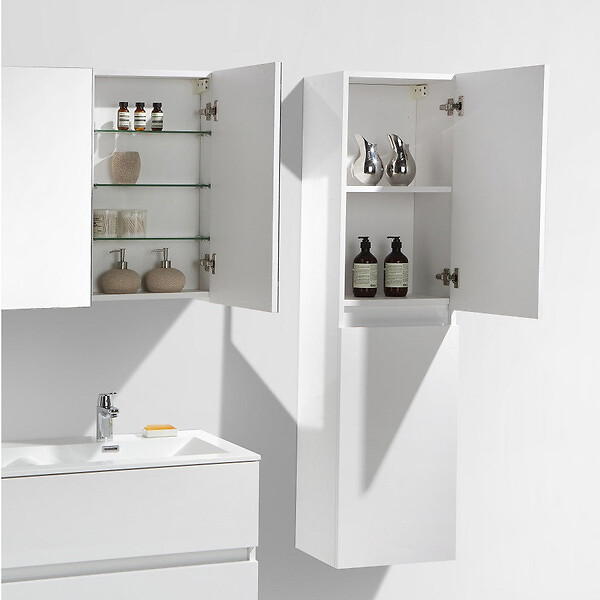 STANO - Grande armoire de rangement SIENA hauteur 150 cm blanc laqué 40 cm - large