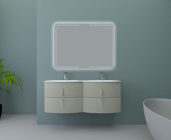 BADENHAUS - Double vasque Sting - Verre - Blanc - 138x52cm - large