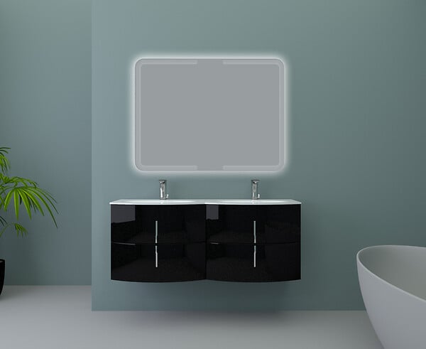 BADENHAUS - Double vasque Sting - Verre - Blanc - 138x52cm - large