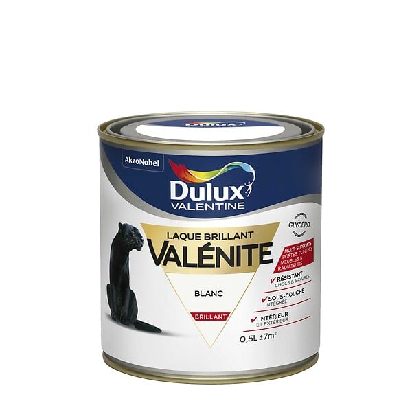 DULUX VALENTINE - Peinture Laque Valénite - Blanc - Brillant - 0,5L - large