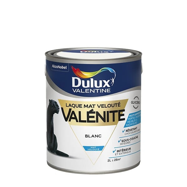 DULUX VALENTINE - Peinture laque boiserie métal - Laque Valénite - Blanc - 2L - large