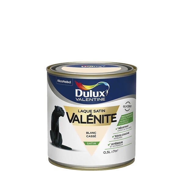 DULUX VALENTINE - Peinture Laque Valénite - Blanc Cassé - Satin - 0,5L - large
