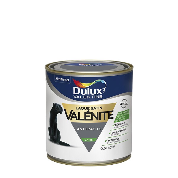 DULUX VALENTINE - Peinture Laque Valénite - Anthracite - Satin - 0,5L - large