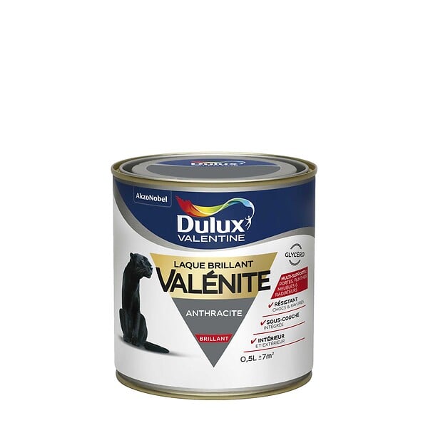DULUX VALENTINE - Peinture laque intérieure - Anthracite - Brillant - 0,5L - large
