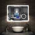 AICA SANITAIRE - AICA Miroir simple de salle de bain tricolore réglable LED avec bluetooth, anti-buée et miroir grossissant,horizontal 100*60cm - vignette