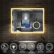 AICA SANITAIRE - AICA Miroir simple de salle de bain tricolore réglable LED avec bluetooth, anti-buée et miroir grossissant,horizontal 100*60cm - vignette