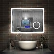 AICA SANITAIRE - AICA Miroir simple de salle de bain tricolore réglable LED avec bluetooth, anti-buée et miroir grossissant,horizontal 100*60cm - vignette