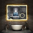 AICA SANITAIRE - AICA Miroir salle de bain à horloge LED tricolore réglable avec miroir anti-buée et grossissant,horizontal 120*70cm - vignette