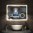 AICA SANITAIRE - AICA Miroir salle de bain à horloge LED tricolore réglable avec miroir anti-buée et grossissant,horizontal 100*60cm - vignette