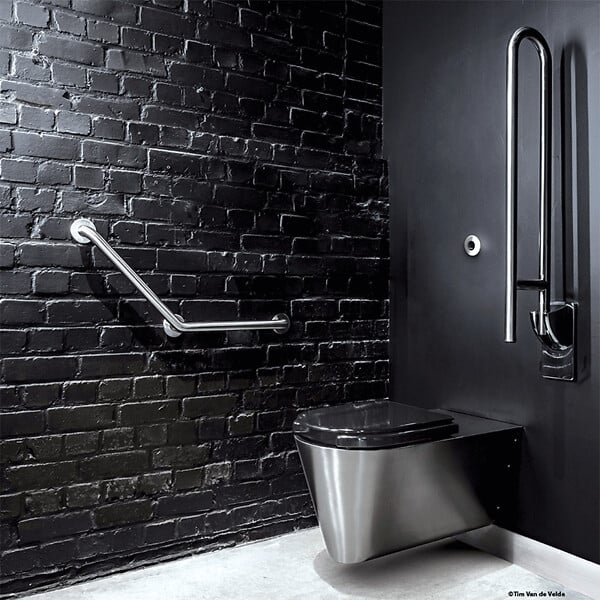 DELABIE - Barre Dappui Coudée 135° En Inox Poli Brillant Ultrapolish Ø32 400x400 À 3 Points De Fixation - large