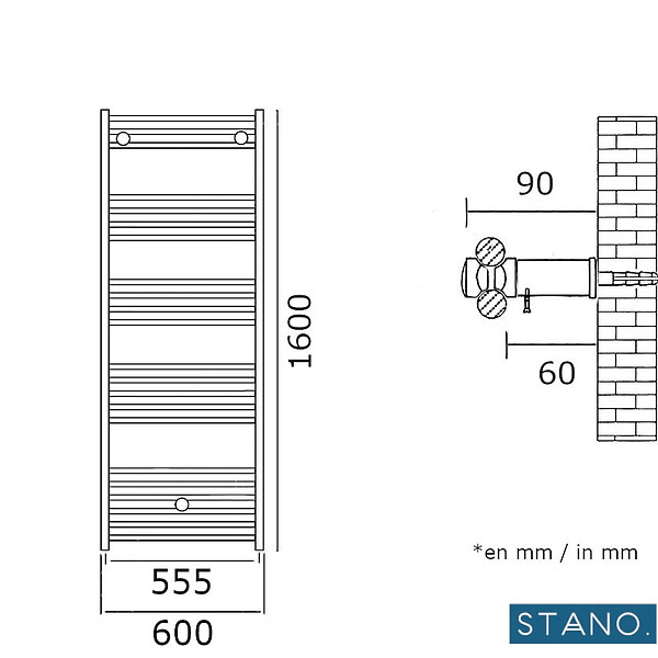 STANO - Radiateur sèche-serviettes eau chaude CODA 160 x 60 cm blanc - large