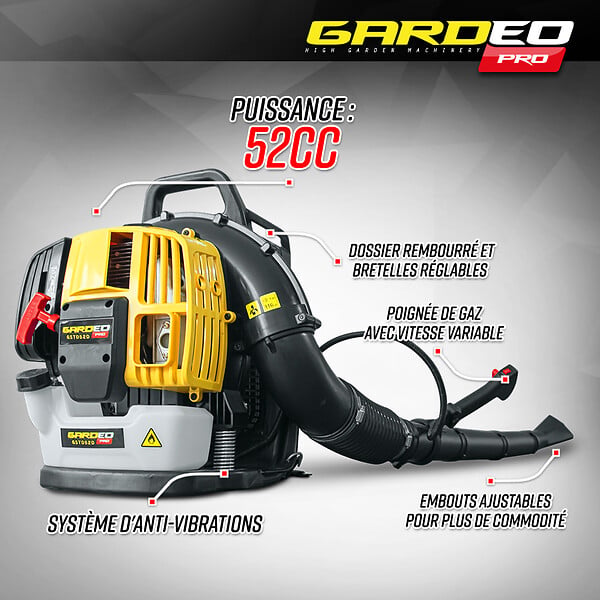 GARDEO PRO - Souffleur thermique dorsal 52CC - 281km/H - large