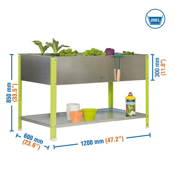 SIMON RACK - SimonRack - Jardinière galva/vert 200L avec étagère - UrbanGarden Top 850x1200x600 Galva Simon Rack - large
