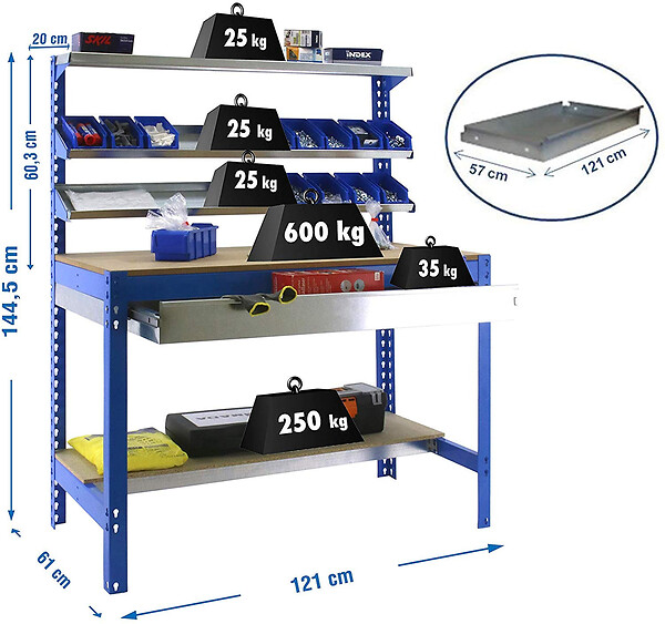 SIMON RACK - SimonRack - Kit Etabli avec tiroir 1445x1210x610mm - BT-1 BOX 1200 BLEU/BOIS Simon Rack - large