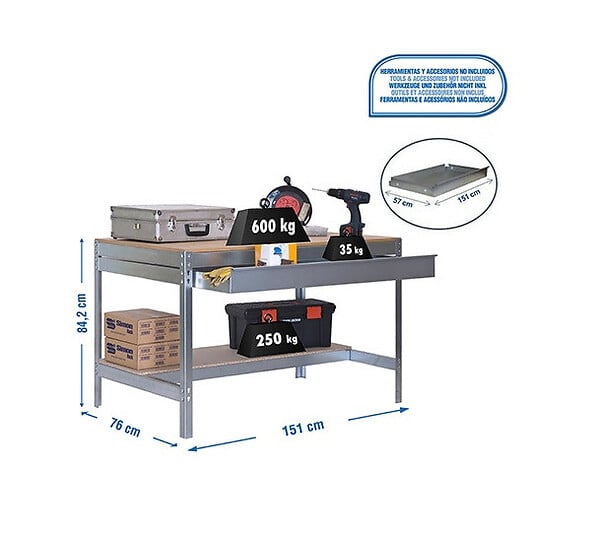 SIMON RACK - SimonRack - Etabli galvanisé 842x1510x760 mm Charge 600 Kg - SIMONWORK BT0 BOX 1500 GALVA Simon Rack - large