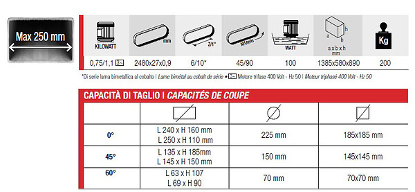 FEMI - Scie à  ruban 0,75/1,1 kW 2480 mm diamètre de coupe max. 225mm N251DAXL Femi - large