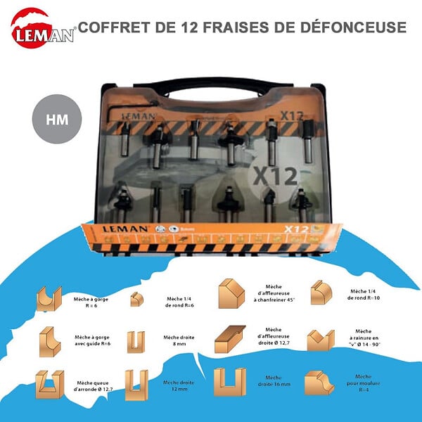 LEMAN - Coffret 12 Meches de Defonceuse Carbure Assorties Queue 6 Mm Leman - large
