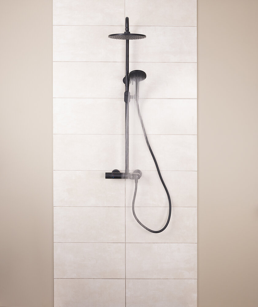 Colonne de Douche noire avec Mitigeur Thermostatique avec Boutons Poussoirs SWITCHEA by