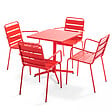 OVIALA - Ensemble table de jardin 70 cm et 4 fauteuils en métal rouge - Palavas - vignette