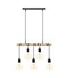 ATMOSPHERA - Luminaire Suspension 5 Lampes en Métal Noir et Bois de Pin L 60 cm - vignette