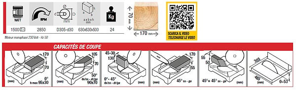FEMI - Scie à  onglet avec table de délignage 1500W 230V Diam 305mm moteur à  induction XXXEVO Femi - large