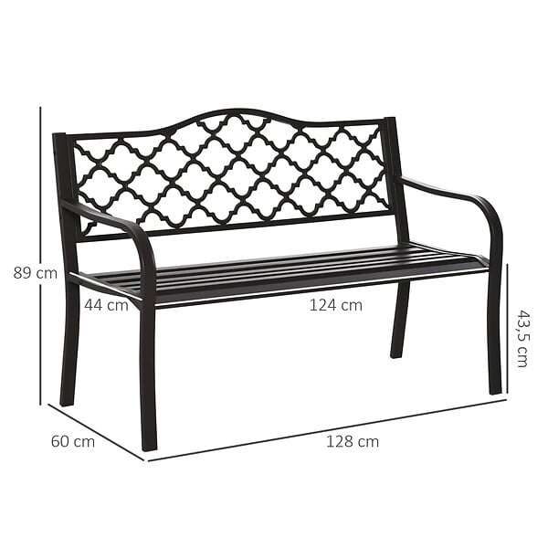 OUTSUNNY - Banc 3 places de jardin terrasse style rural chic 128L x 60l x 89H cm métal époxy anticorrosion fonte brun - large