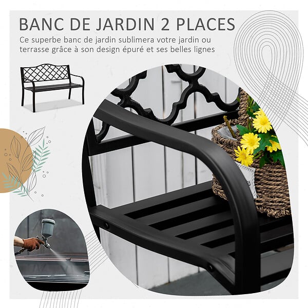 OUTSUNNY - Banc 3 places de jardin terrasse style rural chic 128L x 60l x 89H cm métal époxy anticorrosion fonte brun - large