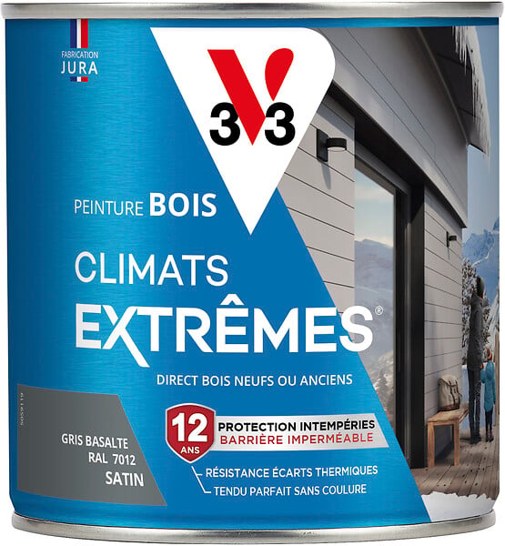 V33 PEINTURE - Peinture bois climats extrêmes gris basalte satin 0.5 litre - large