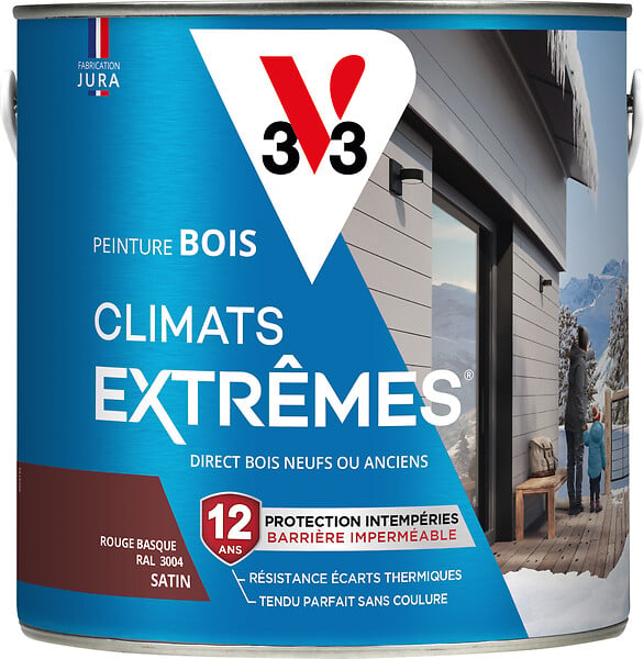 V33 PEINTURE - Peinture bois Climats extrêmes - Rouge basque - Satin - 2L - large