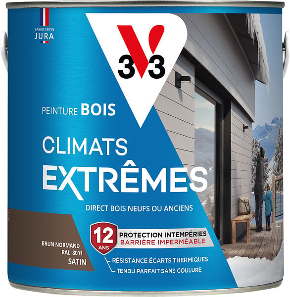 V33 PEINTURE - Peinture bois Climats extrêmes - Brun normand - Satin - 2L - large