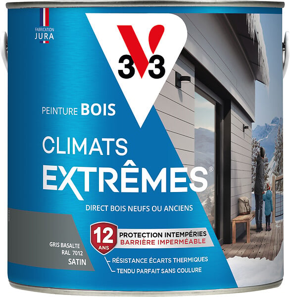 V33 PEINTURE - Peinture bois Climats extrêmes - Gris basalte - Satin - 2L - large