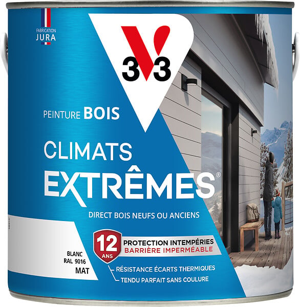 V33 PEINTURE - Peinture bois Climats extrêmes - Blanc - Mat - 2L - large