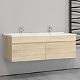 AICA SANITAIRE - Aica Sanitaire 120(L)x45(W)x40(H)cm Meuble salle de bain natural avec 2 portes à une fermeture amortie avec 2 vasques à suspendre - vignette