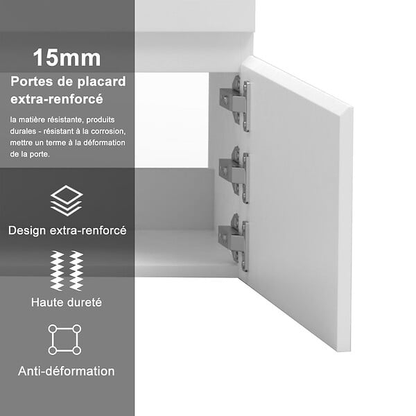 AICA SANITAIRE - Aica Sanitaire 120(L)x45(W)x40(H)cm Meuble salle de bain blanc avec 2 portes à une fermeture amortie avec 2 vasques à suspendre - large
