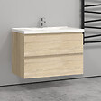 AICA SANITAIRE - Aica Sanitaire 79(L)x44.5(W)x52(H)cm Meuble salle de bain naturel avec 2 tiroirs à une fermeture amortie avec une vasque à suspendre - vignette