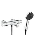 HANSGROHE - Hansgrohe Ecostat Set Mitigeur Thermostatique bain/douche + Douchette à main 105mm 3 jets + Flexible douche 160cm + Support mural, Chrome - vignette