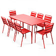 OVIALA - Ensemble table de jardin et 8 chaises en métal rouge - Palavas - vignette