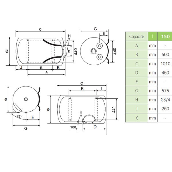 ARISTON - Chauffe eau électrique Blindé Horizontal Mural Initio Ariston 150 L - large