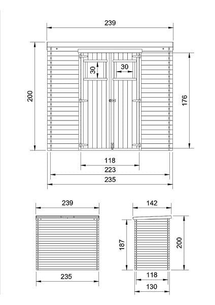 TIMBELA - Abri de jardin en bois - H200 x l239 x L142 cm / 2.63 m2 AVEC SOL TRAITÉ - M310+M310G - large