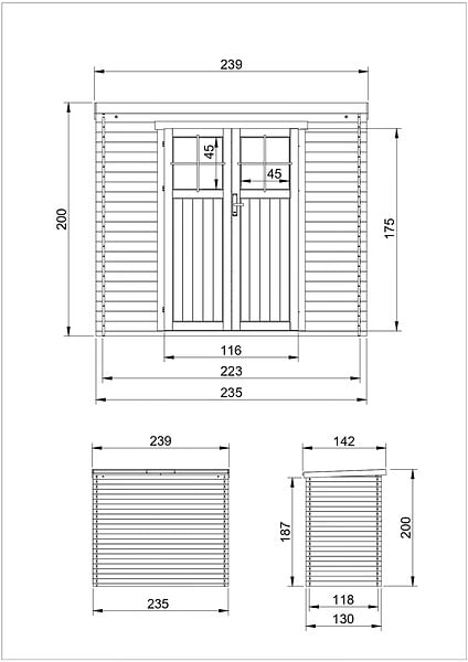 TIMBELA - Abri de jardin en bois - H200 x l239 x L142 cm / 2.63 m2 AVEC SOL TRAITÉ - M310F+M310G - large