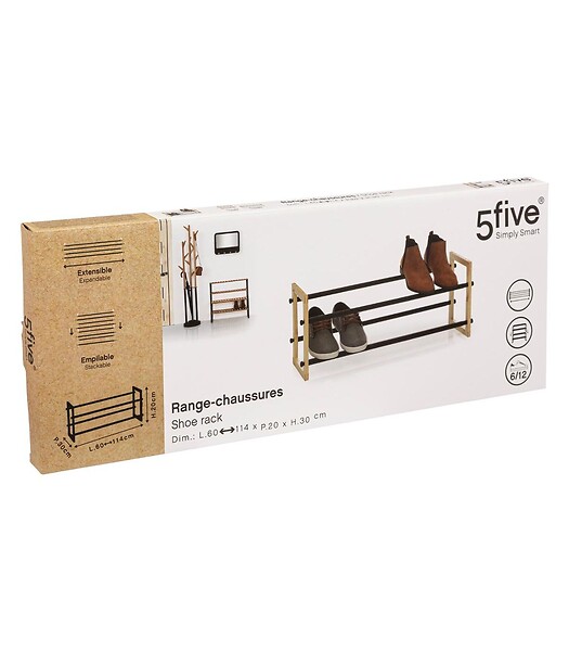 5 FIVE SIMPLY SMART - Etagère Range-chaussures extensible en Métal et Bois 12 paires - large