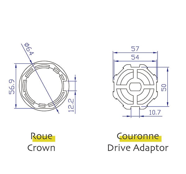 AVOSDIM - Adaptations moteur Avosdim - Axe octogonal Ø60mm - pour Moteur ø45mm - large