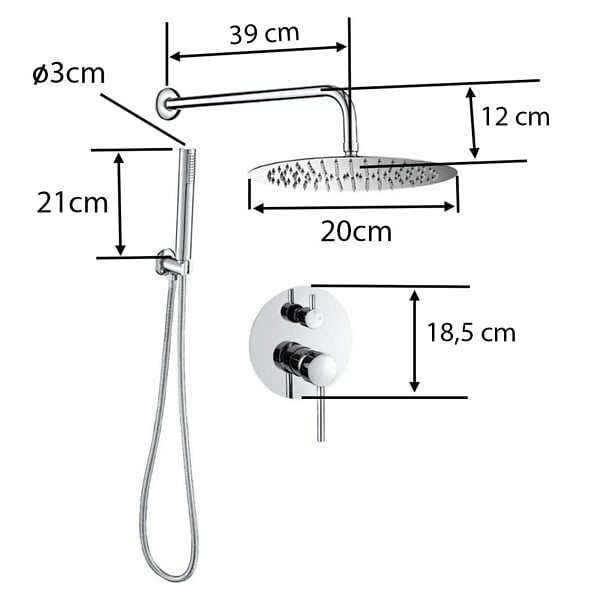 VALAZ - Kit de douche à encastrer TIKO noir mat - large