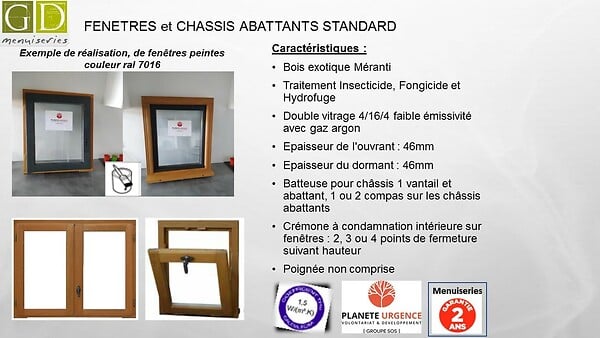 GD MENUISERIES - Fenetre Bois 1 Vantail H95 x L60 cm Côte Tableau Tirant Gauche - large