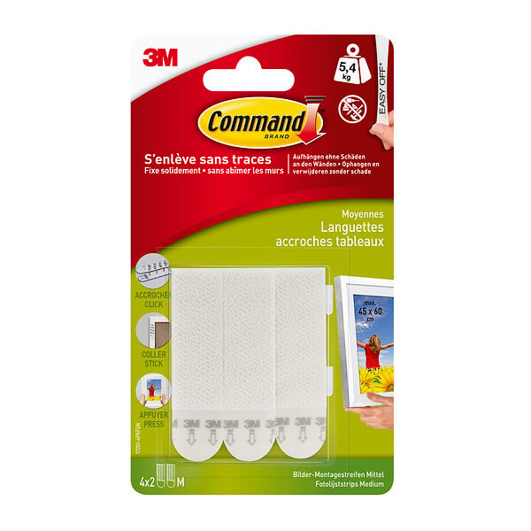 3M - Languettes adhésives pour tableaux - 4 paires - 5,4 kg - large