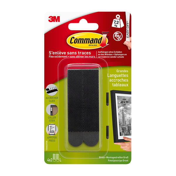 3M - Languettes larges Command pour cadres - Noires - 7,2kg - large